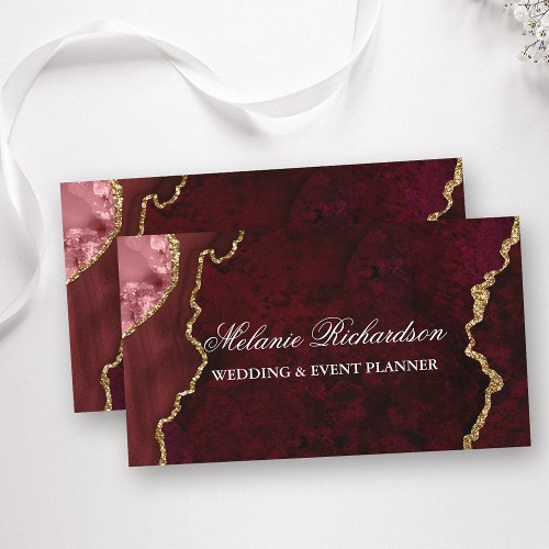  Modern Elegant Burgundy Gold Marble Agate Geode Business Card