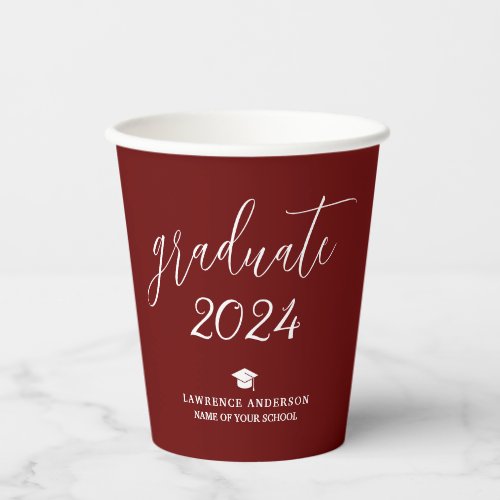 Modern Elegant Burgundy Graduate 2024 Graduation Paper Cups