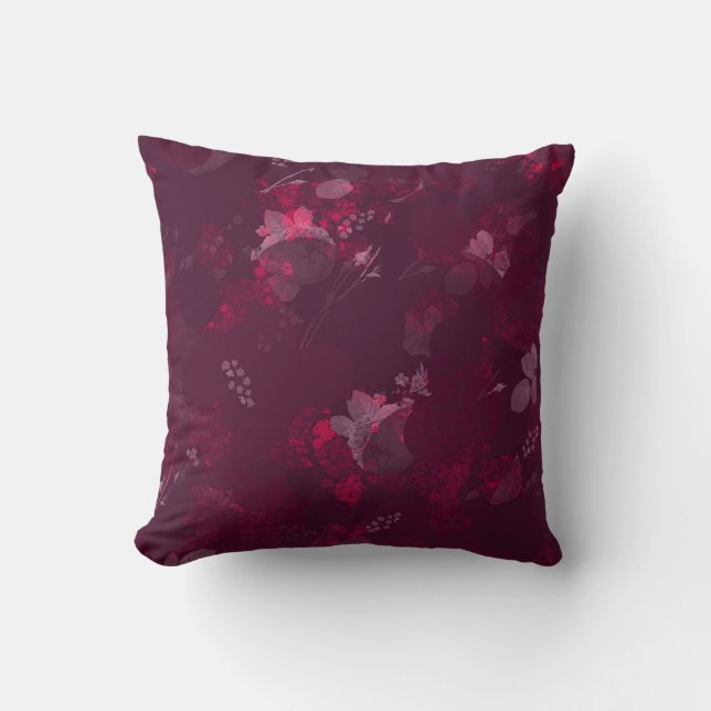 Modern Elegant Burgundy Grey Floral Throw Pillow (Front)