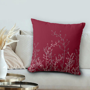 Modern Elegant Burgundy Grey Floral Throw Pillow