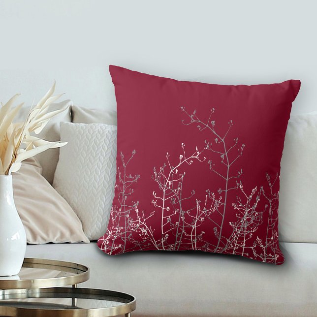 Modern Elegant Burgundy Grey Floral Throw Pillow (Creator Uploaded)