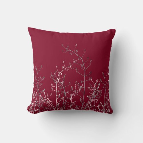 Modern Elegant Burgundy Grey Floral Throw Pillow