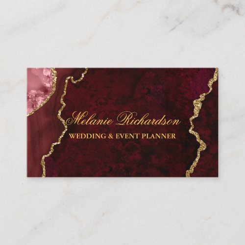  Modern Elegant Burgundy Marble Agate Geode Gold Business Card