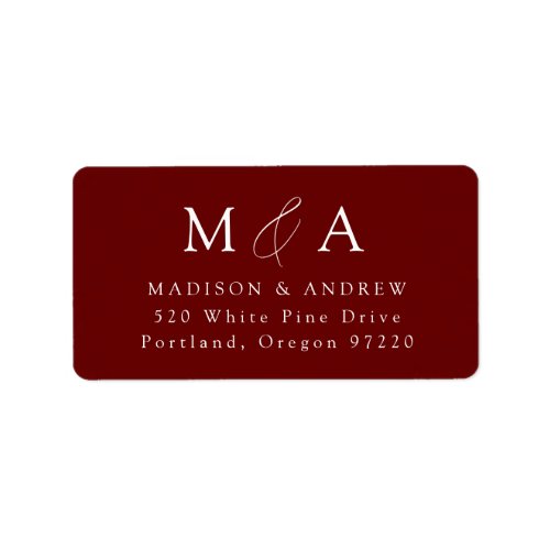 Modern Elegant Burgundy Monogram Return Address Label
