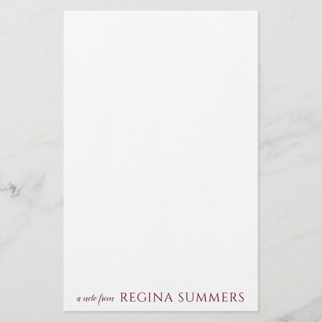 Modern Elegant Burgundy Personalized Stationery (Front)