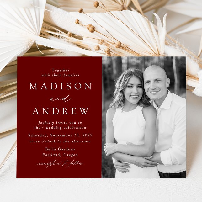 Modern Elegant Burgundy Photo Wedding Invitation (Creator Uploaded)
