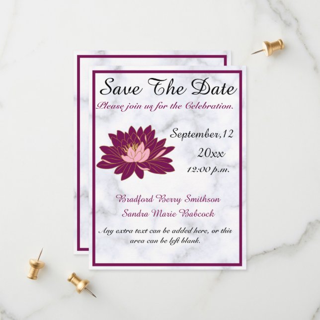 Modern Elegant, Burgundy Pink Marble Save The Date (Front/Back In Situ)
