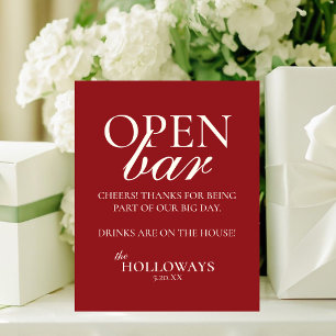 Modern Elegant Burgundy Red Open Bar Wedding Pedestal Sign