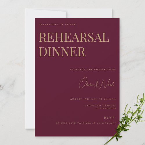 Modern  Elegant Burgundy Rehearsal Dinner Card