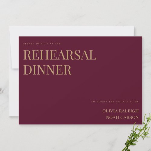 Modern  Elegant Burgundy Rehearsal Dinner Card