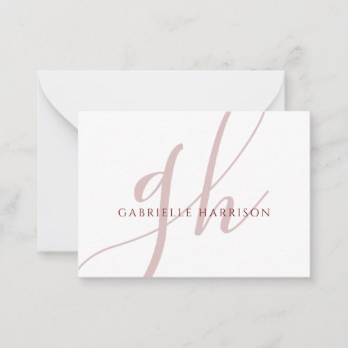 Modern Elegant Burgundy Script Monogram Name Note Card