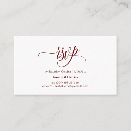 Modern Elegant Burgundy Script Wedding RSVP Enclosure Card