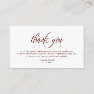 Modern Elegant, Burgundy Script Wedding Thank you Enclosure Card