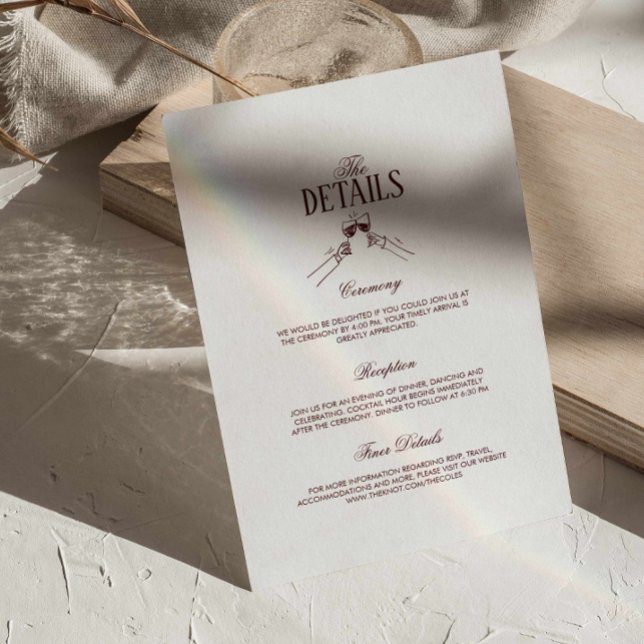 Modern Elegant Burgundy Wedding Details  Enclosure Card (burgundy formal wedding details enclosure card, deep maroon wedding classic, modern retro wedding)