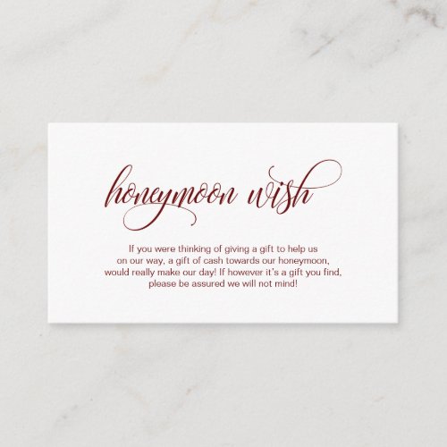 Modern elegant Burgundy Wedding Honeymoon Wish Enclosure Card