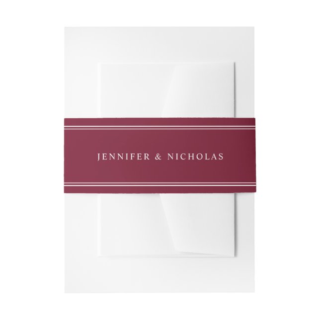 Modern Elegant Burgundy Wedding Invitation Belly Band (Front Example)