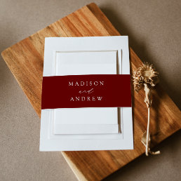 Modern Elegant Burgundy Wedding Invitation Belly Band