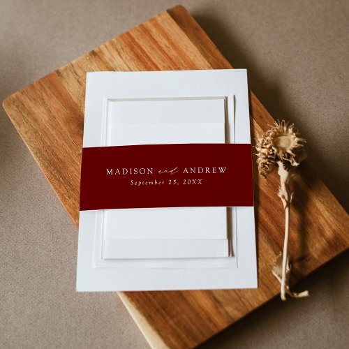 Modern Elegant Burgundy Wedding Invitation Belly Band