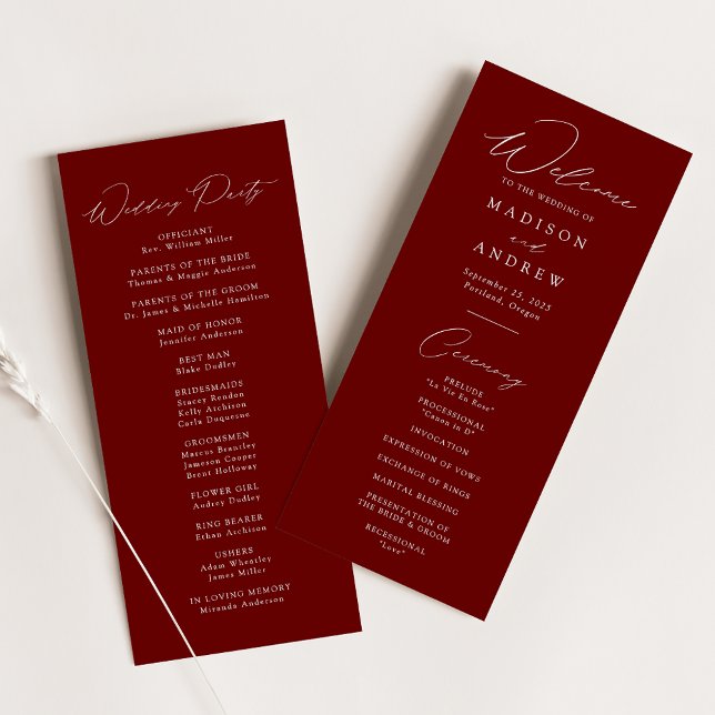 Modern Elegant Burgundy Wedding Program (Creator Uploaded)