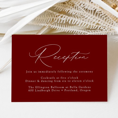 Modern Elegant Burgundy Wedding Reception Enclosure Card