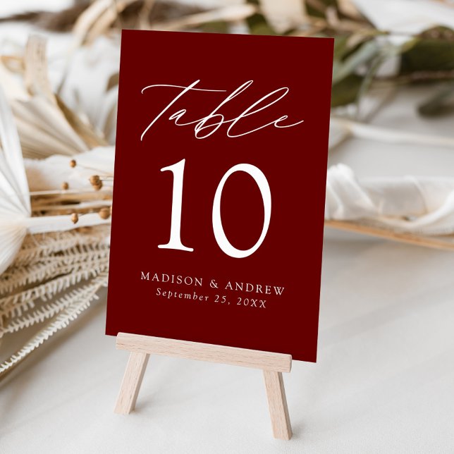 Modern Elegant Burgundy Wedding Table Number (Creator Uploaded)