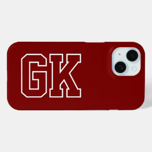 Modern Elegant Burgundy White Monogram Initials iPhone 15 Case