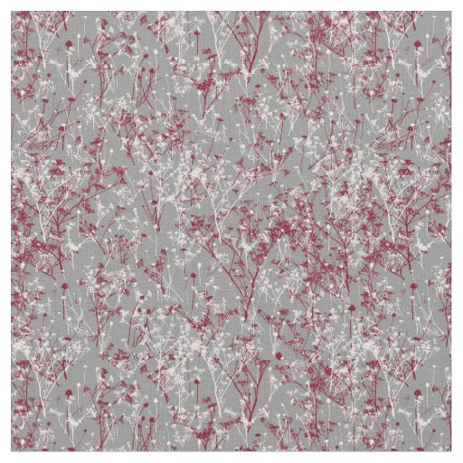 Modern Elegant Burgundy Wildflowers on Grey Fabric