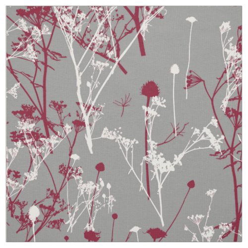 Modern Elegant Burgundy Wildflowers on Grey Fabric