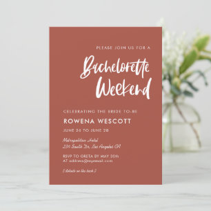 Modern elegant burnt brick Bachelorette Weekend Invitation