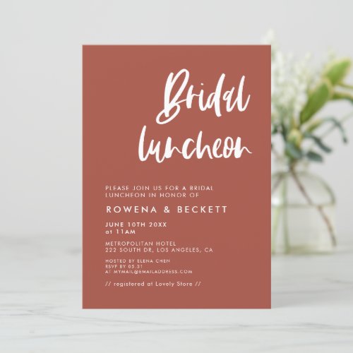 Modern elegant burnt brick Bridal luncheon Invitation