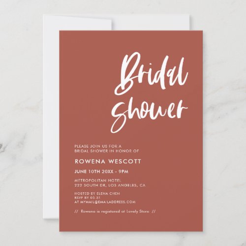 Modern elegant burnt brick Bridal shower Invitation