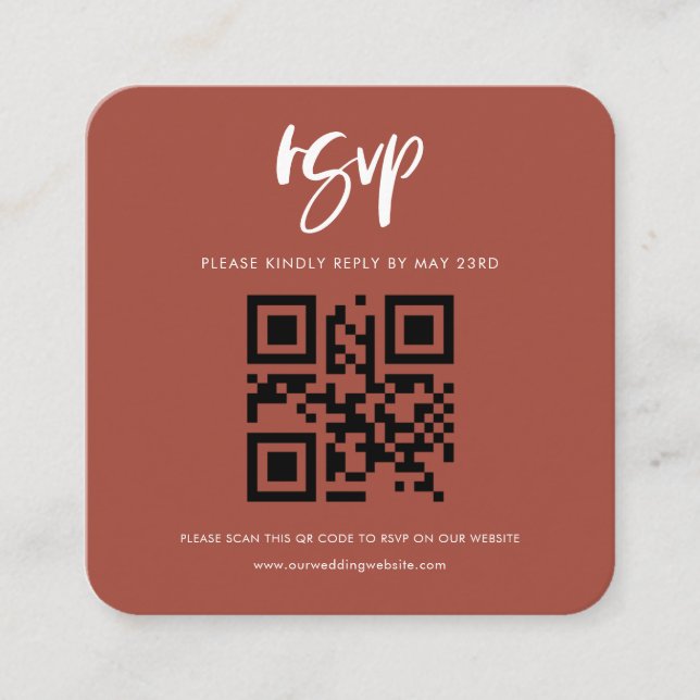 Modern elegant burnt brick QR code RSVP response Enclosure Card (Front)