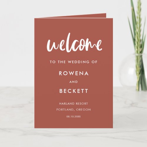 Modern elegant burnt brick wedding folded program