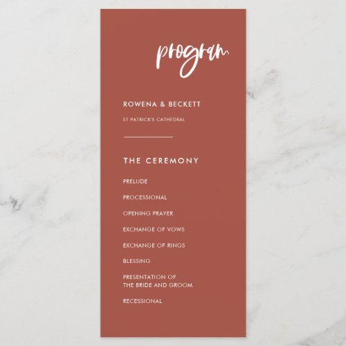 Modern elegant burnt brick wedding program