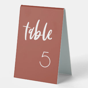 Modern elegant burnt brick wedding table number table tent