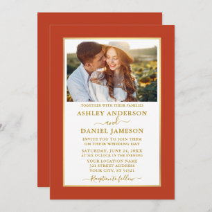 Modern Elegant Burnt Orange Gold Wedding Invitation