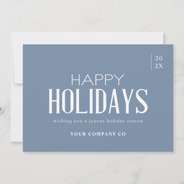 Modern Elegant Business Corporate Dusty Blue Holiday Card (Front)