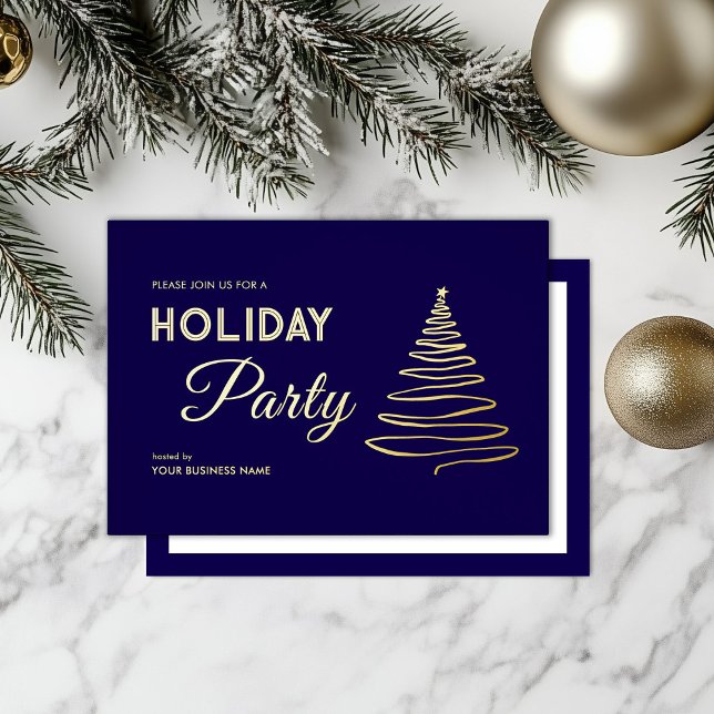 Modern Elegant Business Holiday Party Navy Gold  Foil Invitation (Creator Uploaded)