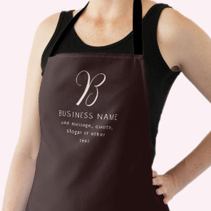 Modern Elegant Business Name Monogram | Dark Brown Apron