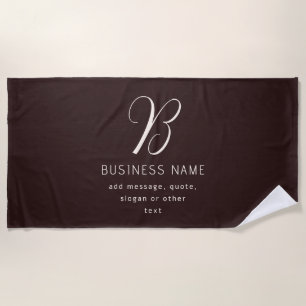 Modern Elegant Business Name Monogram   Dark Brown Beach Towel