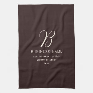 Modern Elegant Business Name Monogram   Dark Brown Kitchen Towel
