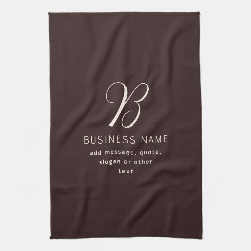 Modern Elegant Business Name Monogram  Dark Brown Kitchen Towel