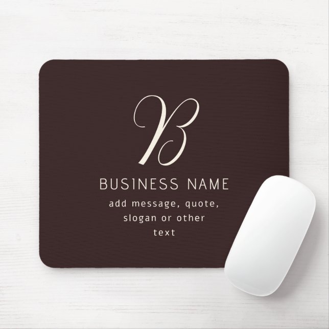 Modern Elegant Business Name Monogram | Dark Brown Mouse Pad (With Mouse)