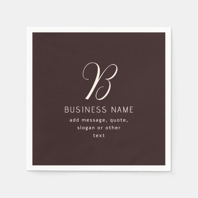 Modern Elegant Business Name Monogram | Dark Brown Napkins (Front)
