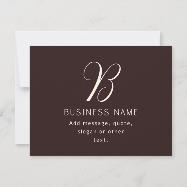 Modern Elegant Business Name Monogram | Dark Brown Note Card (Front)