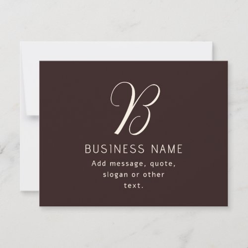 Modern Elegant Business Name Monogram  Dark Brown Note Card