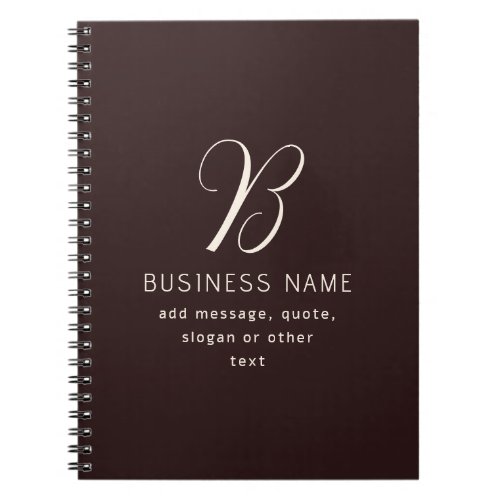 Modern Elegant Business Name Monogram  Dark Brown Notebook