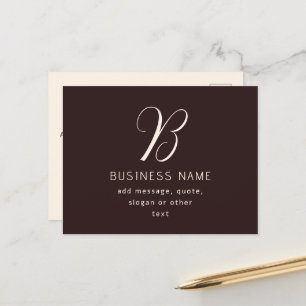 Modern Elegant Business Name Monogram   Dark Brown Postcard