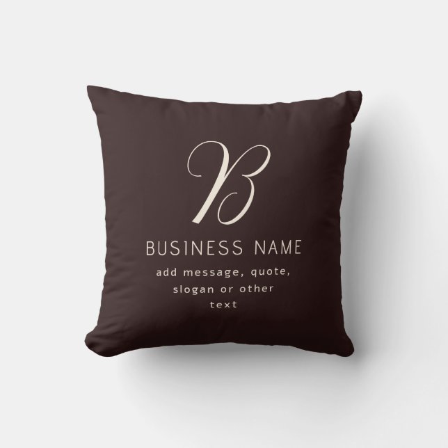 Modern Elegant Business Name Monogram | Dark Brown Throw Pillow (Front)