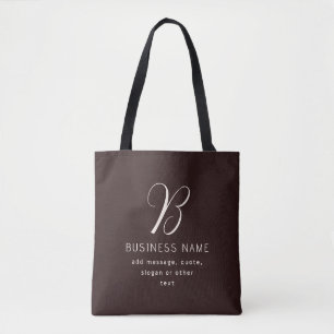 Modern Elegant Business Name Monogram   Dark Brown Tote Bag